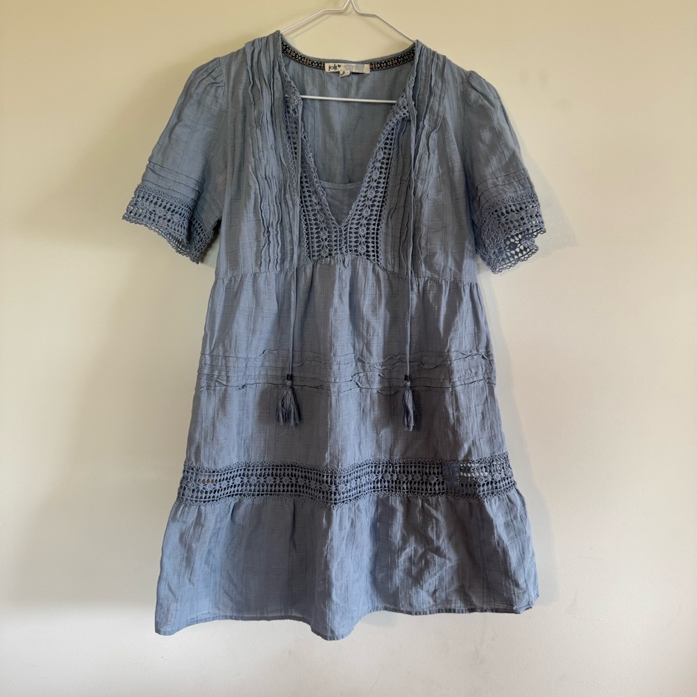 Jolt Light Blue Crochet-Trim Cotton Tunic Dress size Small
